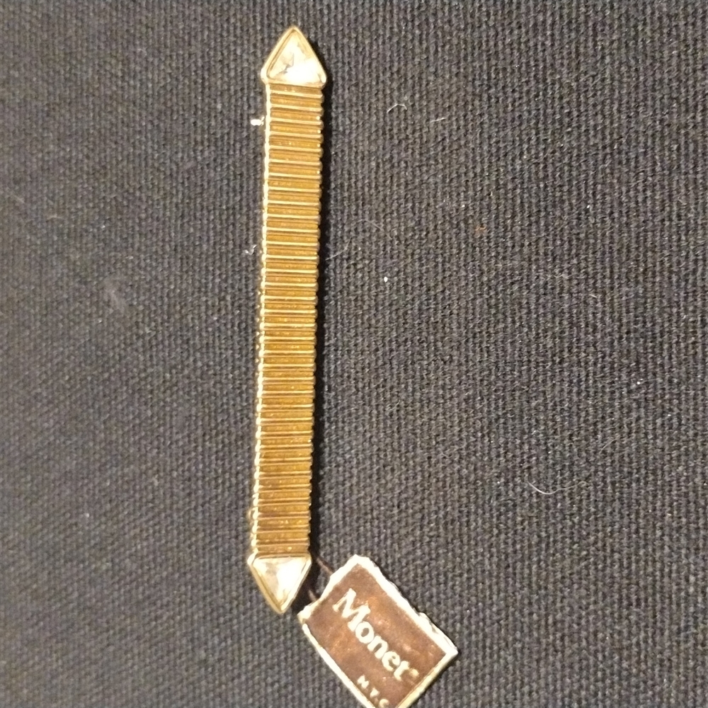 Vintage Monet Double Arrow Rhinestone Gold Tone Bar Brooch